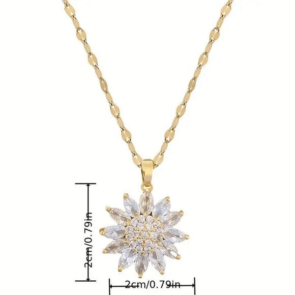 Golden Sunflower Diamond Pendant Necklace - Picture 7 of 8